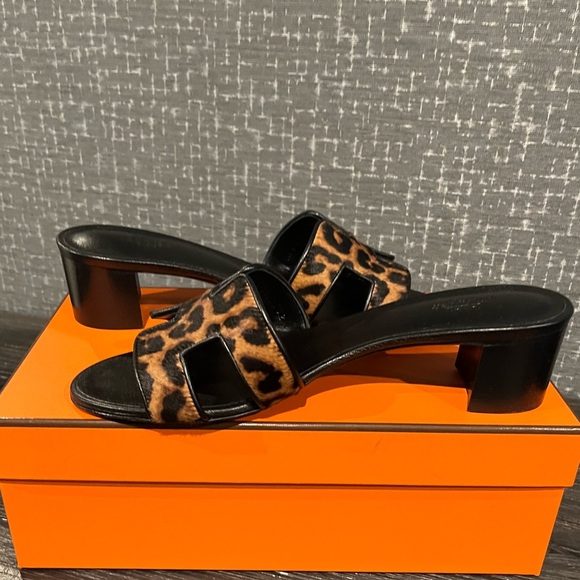 NIB Hermes Oasis Sandals Heels Leopard Print Pony Hair 38 - Picture 12 of 15